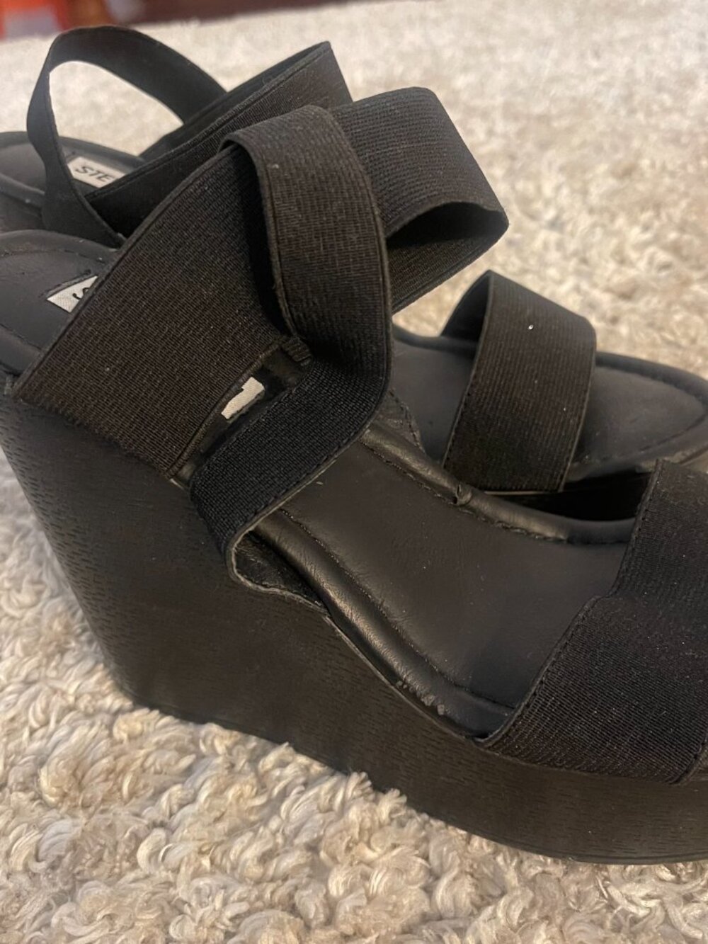 Steve Madden Stina Black Platform Wedge Sandals Size 9.5 - Picture 5 of 8